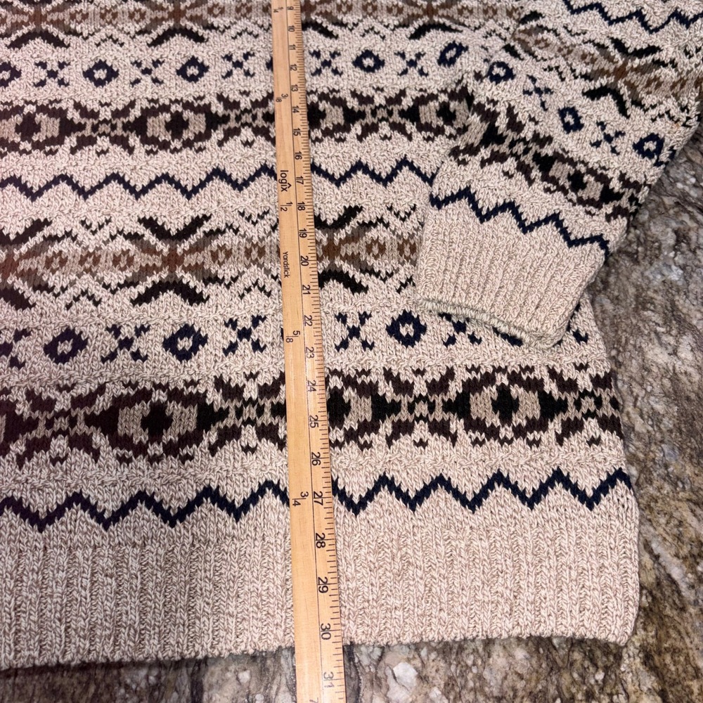 Vintage Grandpa Sweater Fair Isle Fieldmaster Knit Mens XLT Tan Brown Navy - Picture 4 of 11